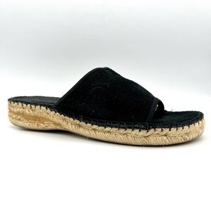 Bare Traps Womens Carson Leather Slides size 6.5M Black Natural Jute Sole